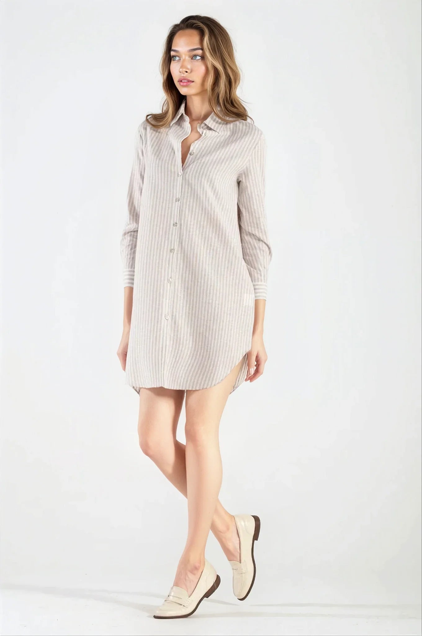 Abito/Camicia di Lino Righe Beige St.Tropez