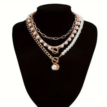 Set di collana vintage con perla e catena snake | Oro