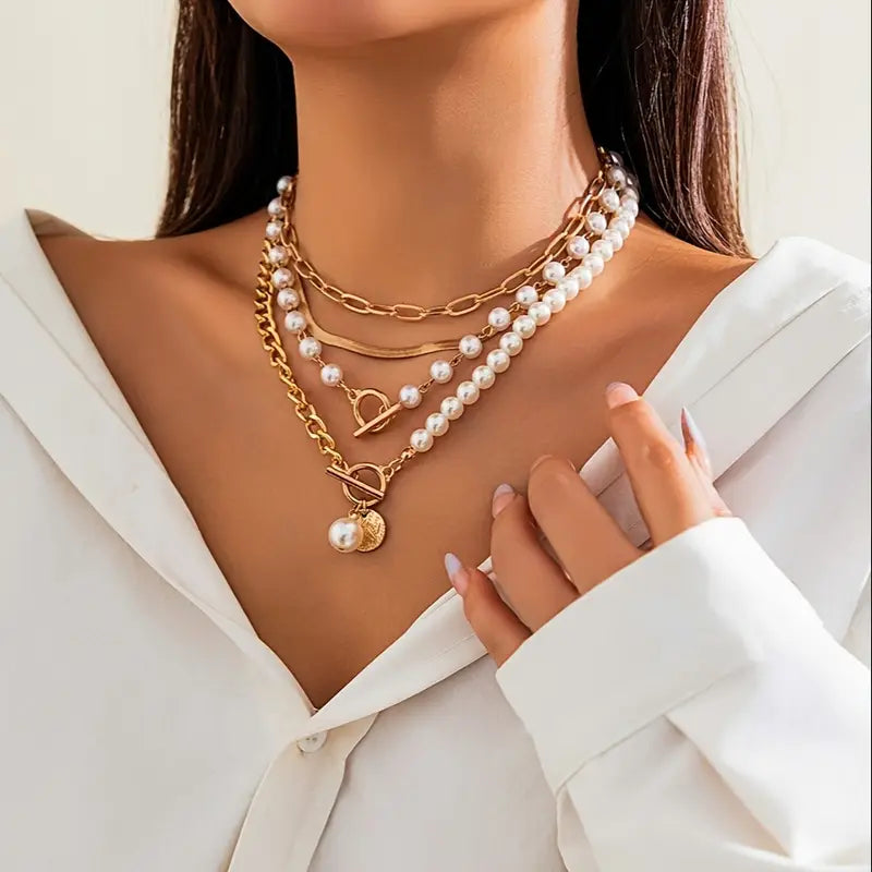 Set di collana vintage con perla e catena snake | Oro