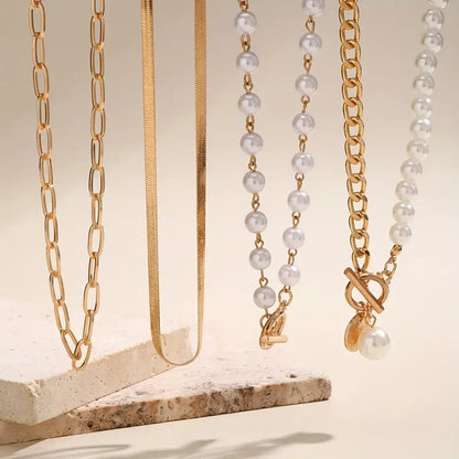 Set di collana vintage con perla e catena snake | Oro