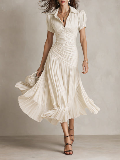 Abito Midi Adriana in Raso a Righe Retrò Elegante