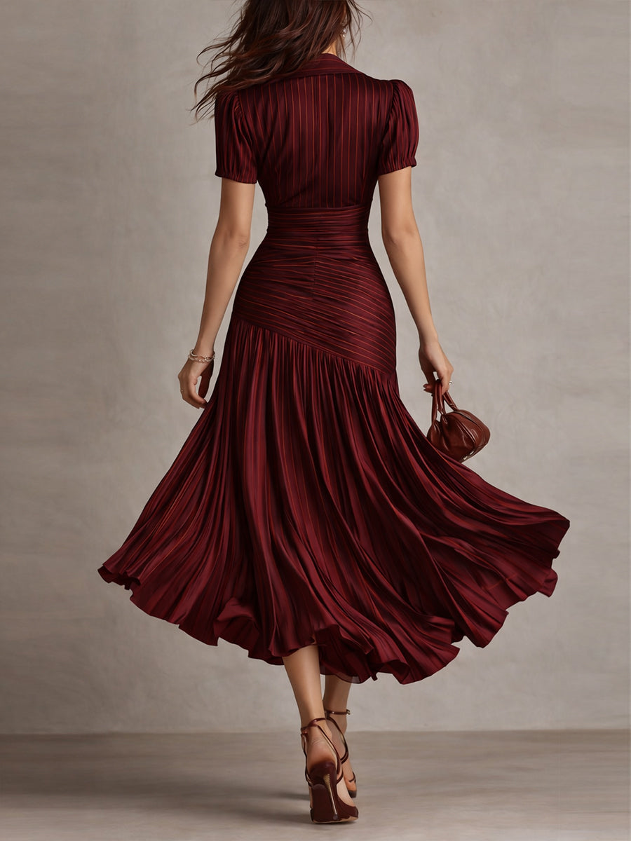 Abito Midi Adriana in Raso a Righe Retrò Elegante