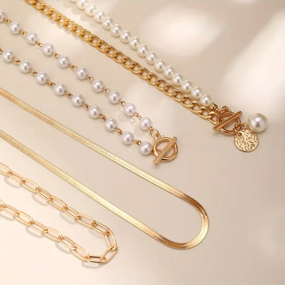 Set di collana vintage con perla e catena snake | Oro
