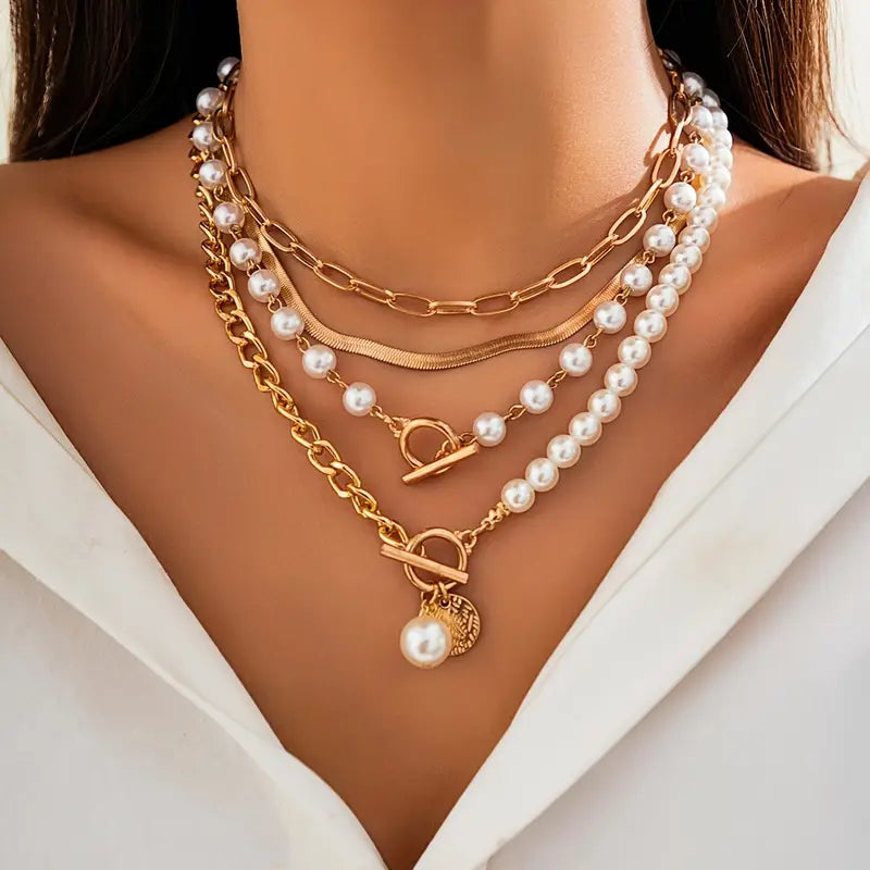 Set di collana vintage con perla e catena snake | Oro