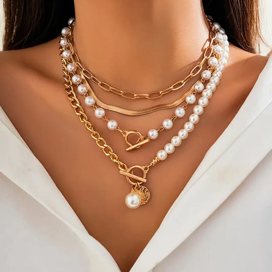Set di collana vintage con perla e catena snake | Oro