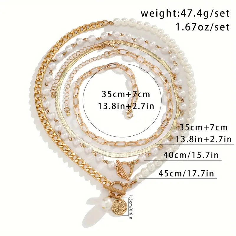Set di collana vintage con perla e catena snake | Oro