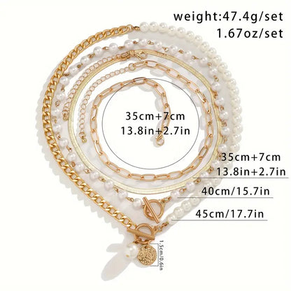 Set di collana vintage con perla e catena snake | Oro