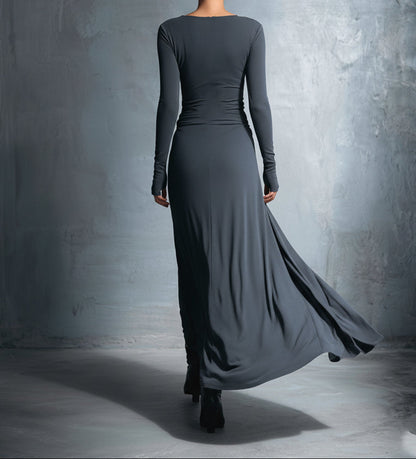 Abito lungo Victoria con elegante dettaglio a nodo laterale