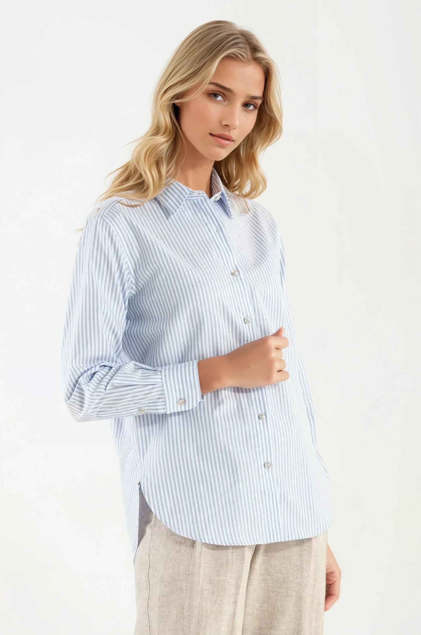 Camicia di Cotone Bacchetta Celeste Milano