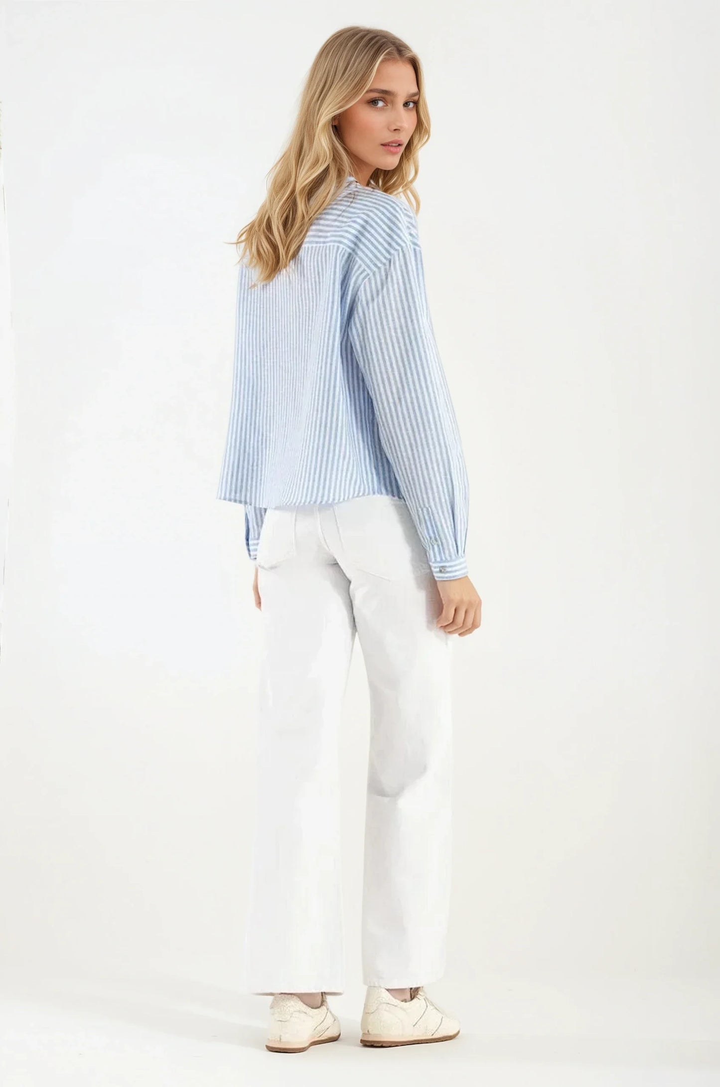 Camicia di Lino Rigata Celeste Monte Carlo
