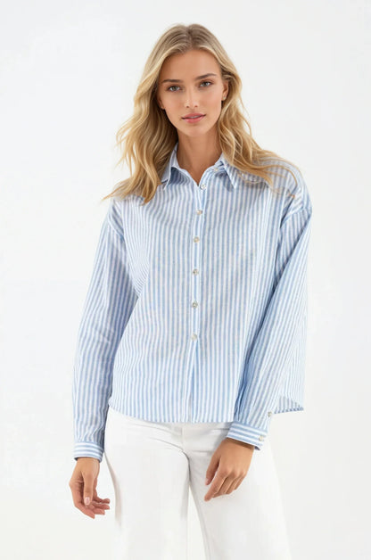 Camicia di Lino Rigata Celeste Monte Carlo