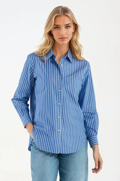 Camicia di Cotone Rigata Blue Milano