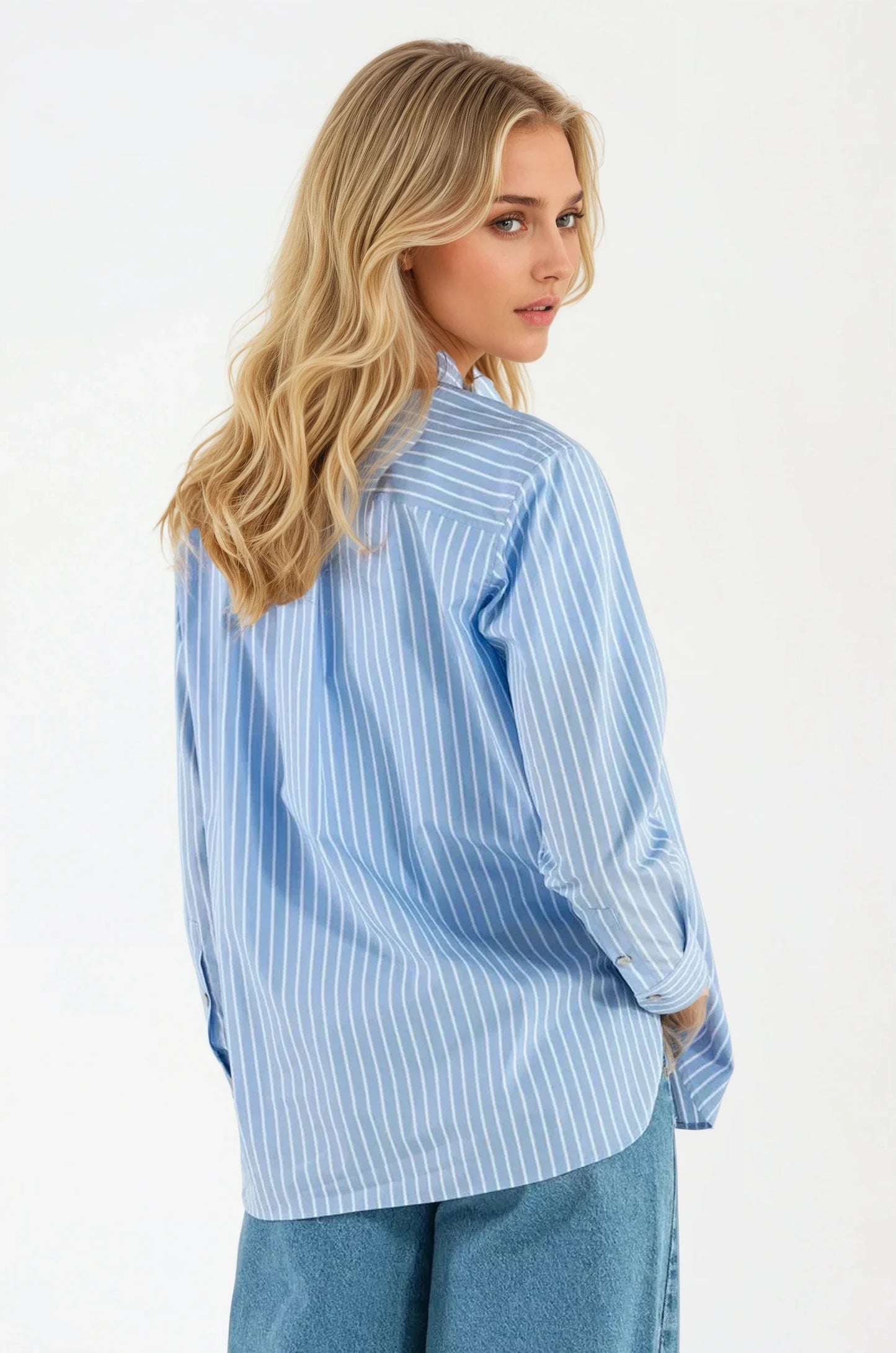 Camicia di Cotone Rigata Celeste Milano