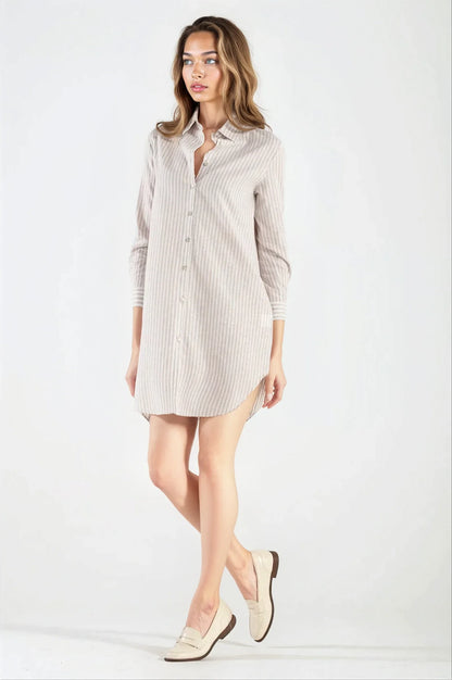 Abito/Camicia di Lino Righe Beige St.Tropez