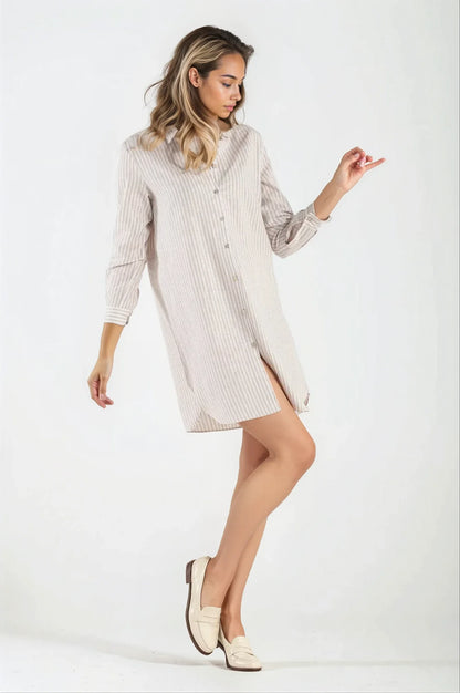 Abito/Camicia di Lino Righe Beige St.Tropez