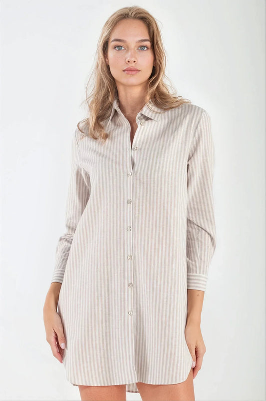 Abito/Camicia di Lino Righe Beige St.Tropez