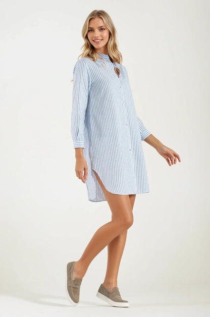 Abito/Camicia di Lino Righe Celesti St.Tropez